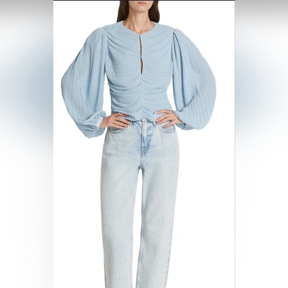 Frame Denim Pleated Billow Sleeve Top SZ L - Picture 1 of 6